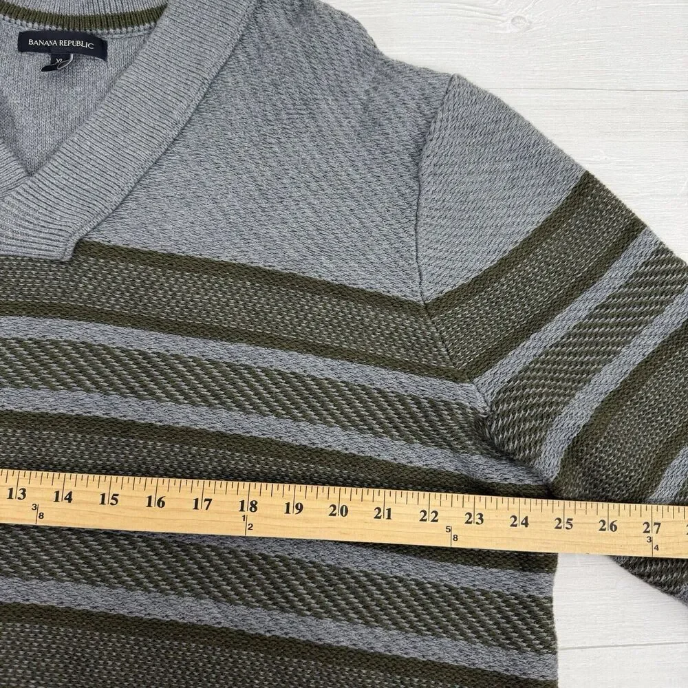 Banana Republic Men XL Traveler Stripe Shawl Collar Pullover Sweater Gray Cotton